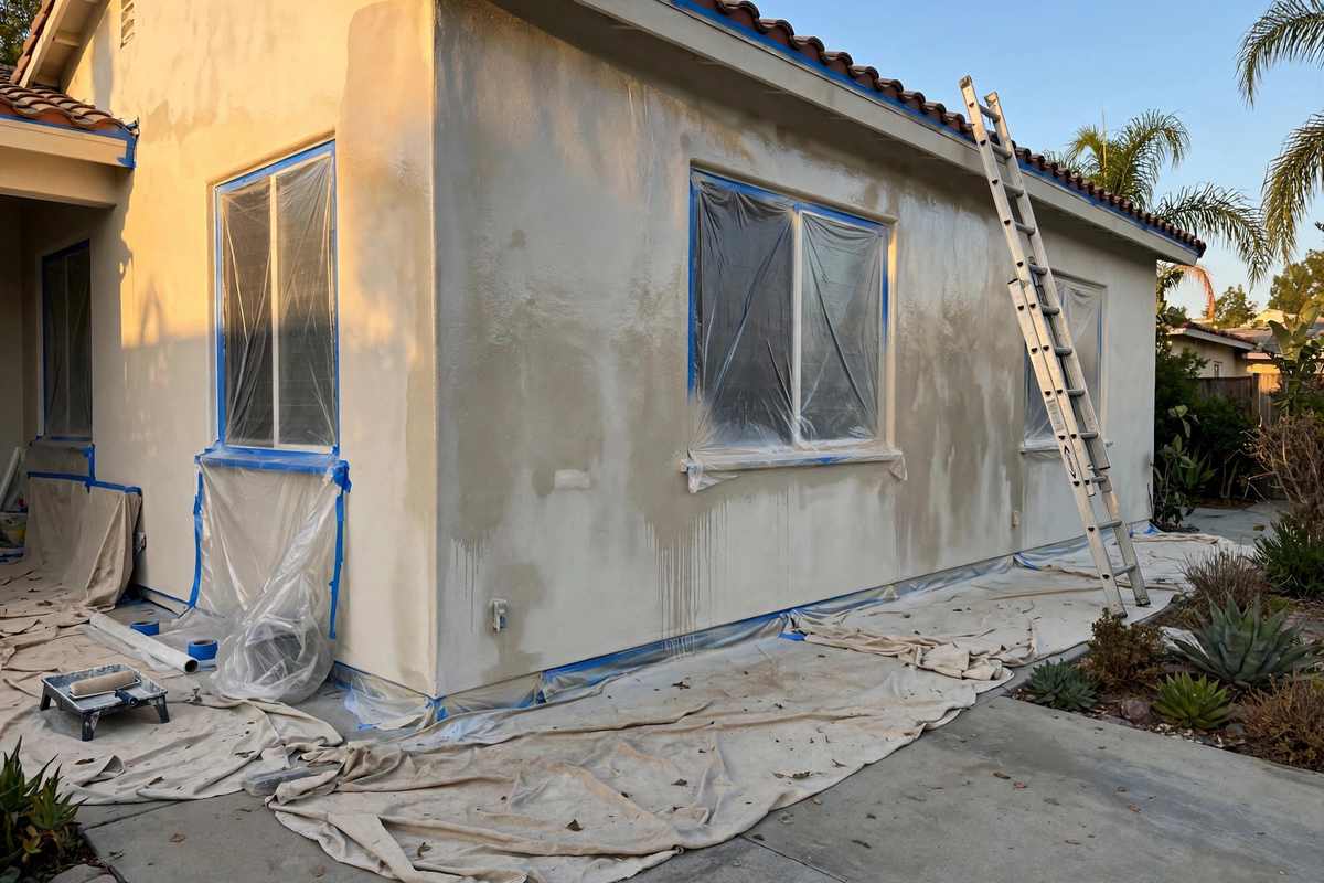 Los Angeles home exterior prepared for renovation work